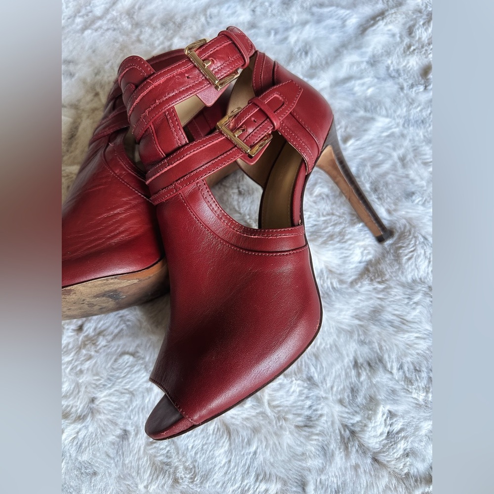 Michael Kors Blaze Leather Open-Toe Bootie in Maroon